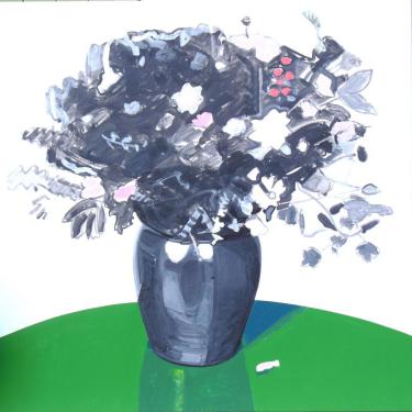Fleurs dans un vase, 2013, acryl sur toile, 100x100 cm. Prop. Fondation Pierre Gianadda, Martigny