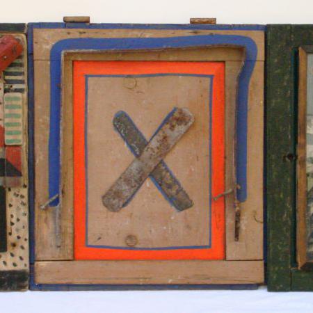 Assemblage, 2009, bois, verre métalpeints, 53x104cm